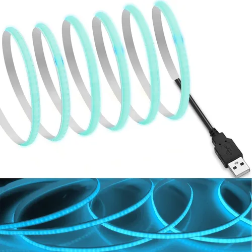Miniatura 12 de MDee】Cinta LED de luz USB COB 1.64 pies/0.5 m - Cinta LED de 5 mm flexible DC 5V con 320 LED/m para iluminación cálida (2700K). Cortada, moldeable