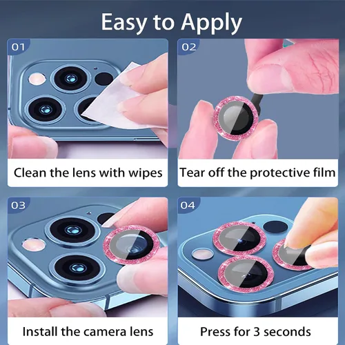 Miniatura 7 de [3+1 compatible con iPhone 12, 12 mini, 12 Pro, protector de lente de cámara con purpurina brillante, cubierta de cámara de vidrio templado