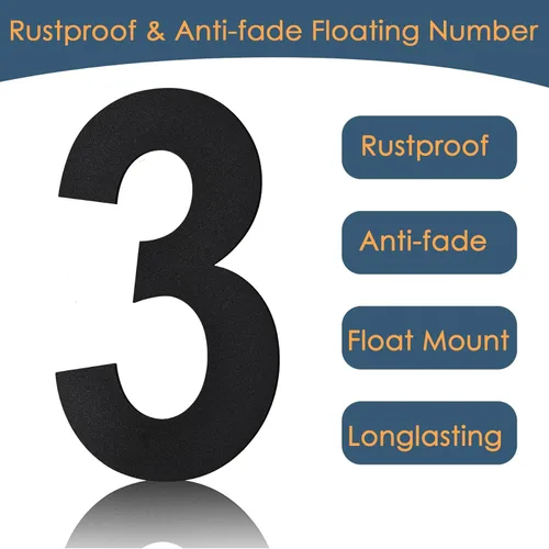 Miniatura 4 de BetLight Números de casa modernos, número de dirección flotante de acero inoxidable de 10 pulgadas de alto para exterior/negro/número 3