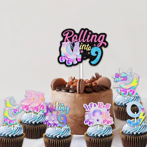 Miniatura 5 de 18 patines con purpurina, 12 piezas de decoración de cupcakes, 1 selección de decoración de pastel para 80 y 90, estilo retro, hip hop, patinaje