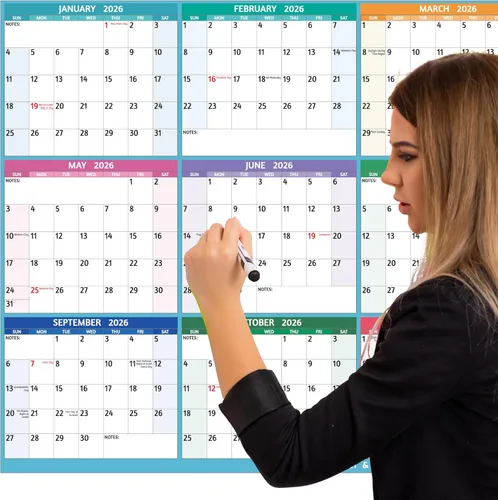 Miniatura 7 de Calendario anual de pared 2026, calendario anual grande 2026, enero 2026 - diciembre 2026, 25.2 x 38.2 pulgadas (abierto), calendario 2026