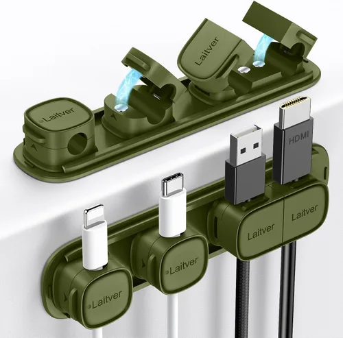 Miniatura 13 de Paquete de 6 clips magnéticos para cables [apertura/bloqueo en 1s], organizador y sujetador de cables Laitver con adhesivo fuerte para escritorio