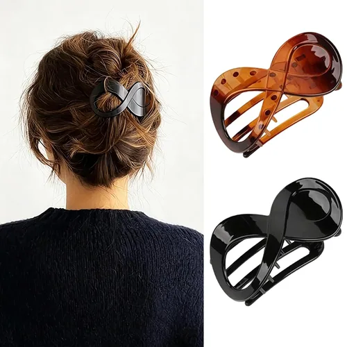 2 Pcs Flat Hair Clips Acrylic French Concord Banana Clips for Thick Thin Hair - Strong Grip No Slip Claw Clips for Women (Amber & Black)
