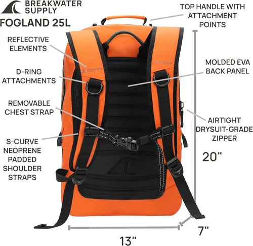 Miniatura 6 de Breakwater Supply™ Mochila impermeable IP68 sumergible con cierres herméticos Para portátil, viajes al aire libre Fogland 25L 20L 15L, 25 L