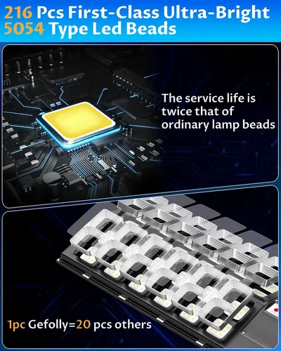 Miniatura 4 de Gefolly SL-9800W Luces solares de calle para exteriores, luz comercial de estacionamiento de 860000 lm, luz de inundación LED de seguridad IP67