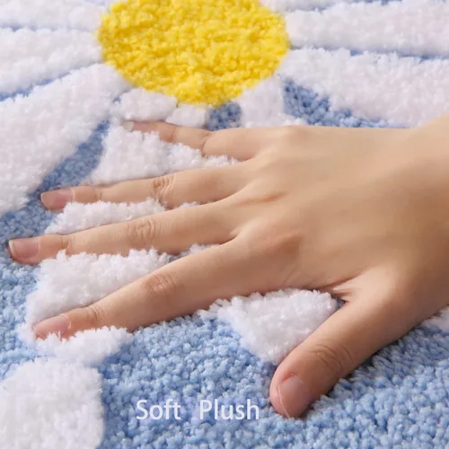 Miniatura 2 de QJHOMO Alfombra de baño azul con diseño de margaritas, decoración de flores blancas y amarillas, alfombra antideslizante de microfibra, súper Azul