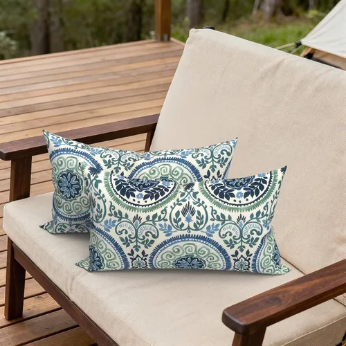 Miniatura 105 de Juego de 2 almohadas para exteriores de 16 x 16 pulgadas, repelentes al agua con interiores, para muebles de patio, hogar, jardín, geometría bohemia