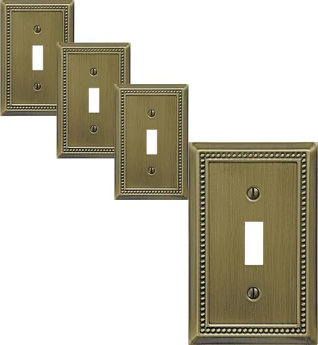 Miniatura 45 de OKAWYC Cubierta de Interruptor de Luz de Tomacorriente Dúplex Individual Belaire de Metal con Cuentas para Pared, Paquete de 4 Latón Antiguo 1 Gang