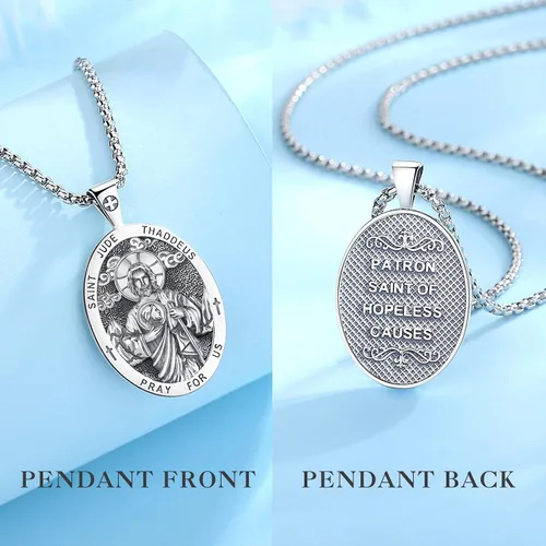 Miniatura 56 de EUDORA Collar de plata de ley 925, San Cristóbal y San Benito, San Miguel, Virgen María, San Judas Tadeo, Cruz de Buen Pastor y Arcángel, Medalla