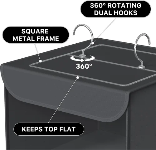 Miniatura 5 de Simple Houseware Organizador de armario colgante de 3 estantes, estantes de almacenamiento de tela con capacidad de 57 litros, gris oscuro