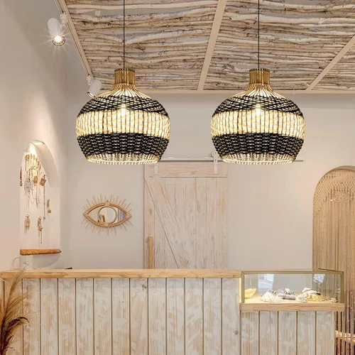Miniatura 3 de Arturesthome Lámpara colgante de ratán para isla de cocina, candelabro de mimbre, pantalla de techo colgante tejida a mano para sala de estar
