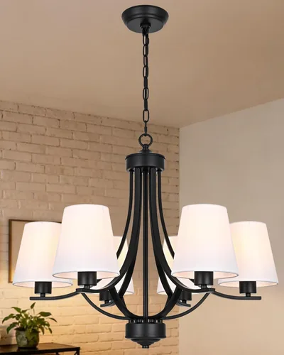 Miniatura 15 de 5 Light Shaded Contemporary Chandeliers with Alabaster Glass Black Rustic Light Fixtures Ceiling Hanging Mid Century Modern Pendant Lighting for