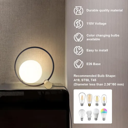 Miniatura 6 de Globe - Lámpara de mesa de noche, moderna lámpara de mesa de noche de cristal de mediados de siglo, lámpara de escritorio dorada para dormitorio, 1