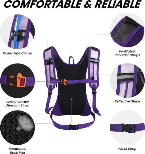 Miniatura 3 de Nepest Hydration Pack Backpack for Women & Men, Lightweight Water Backpack with 2L Water Bladder for Hiking Cycling Running Biking Holográfico