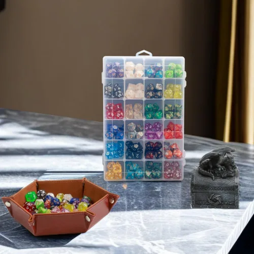 Miniatura 6 de Paquete de 2 cajas de almacenamiento de dados DND cada 24 rejillas organizador de dados poliédricos con divisores extraíbles con capacidad