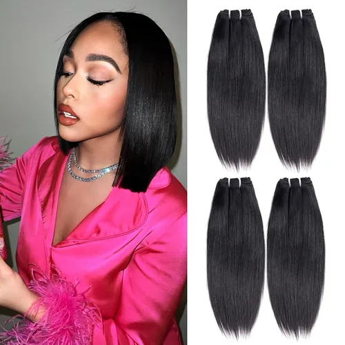 Miniatura 13 de Liang Dian Paquetes de cabello humano corto de 8 pulgadas color natural 4 paquetes 12A cabello virgen brasileño 100% cabello humano liso sin