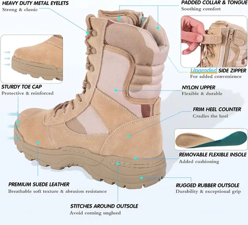 Miniatura 5 de Botas tácticas militares para hombre con cremallera lateral, botas de combate para la jungla del ejército