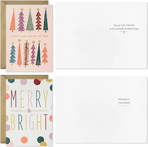 Miniatura 3 de Hallmark Surtido de tarjetas de Navidad en caja boho (16 tarjetas y sobres) rosa pastel, morado, verde esmeralda, paloma