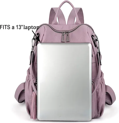 Miniatura 8 de UTO Mochila de cuero vegano para mujer, diseño de moda, convertible con borla, para viajes, con borla