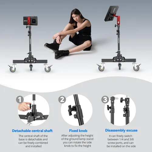 Miniatura 7 de AMBITFUL Soporte de luz resistente con ruedas, soporte de trípode de fotografía de 21 a 31.9 pulgadas con diseño plegable de altura ajustable y 3