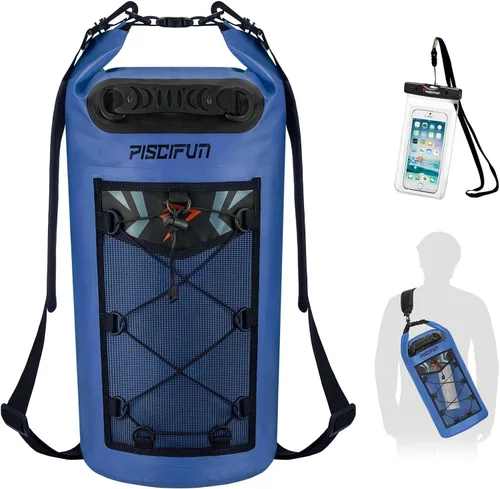 Piscifun Bolsa seca, mochila flotante impermeable 10L/20L/30L/40L con funda impermeable para teléfono para navegación, kayak, pesca Sapphire Blue
