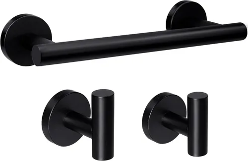 Miniatura 9 de SEIDO Toallero de 3 piezas para pared de baño, juego de accesorios de baño negro, juego de accesorios de baño de acero inoxidable SUS 304, toallero