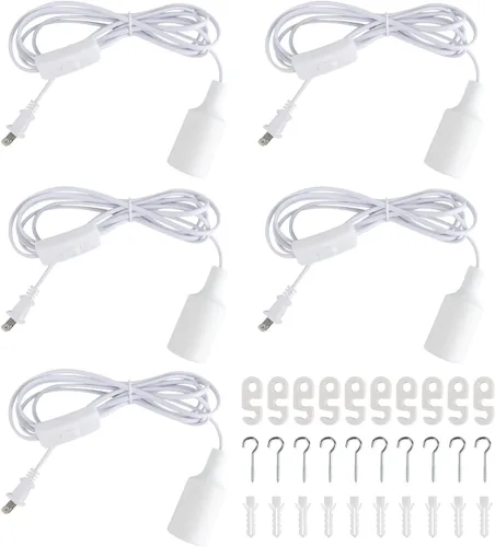Kit de luces colgantes para enchufar, luces colgantes retro con cable de enchufe, lámpara colgante industrial E26 E27, cable de 9.8 pies con Blanco