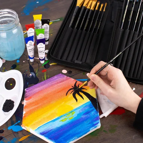 Miniatura 6 de WA Portman - Juego de 15 pinceles profesionales para pintura, herramientas multiusos para acrílico, acuarela, gouache y pintura al óleo, kit