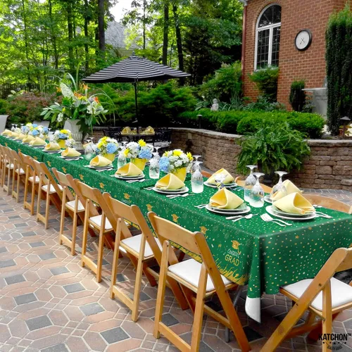 Miniatura 8 de KatchOn, Mantel de graduación verde y dorado, extra grande de 108 x 54 pulgadas, paquete de 3 unidades, mantel de graduación de felicitaciones