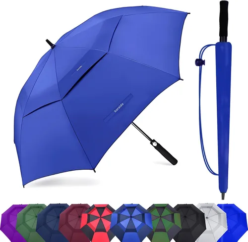 Miniatura 14 de Paraguas de golf extragrande de 62, 68 y 72 pulgadas, con doble dosel ventilado, resistente al viento, impermeable, de apertura automática