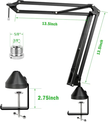Miniatura 6 de Para Shure SM7B Boom Arm - Soporte de micrófono con 2 cubiertas de micrófono para reducir los ruidos del viento, gestión de cables y filtro pop
