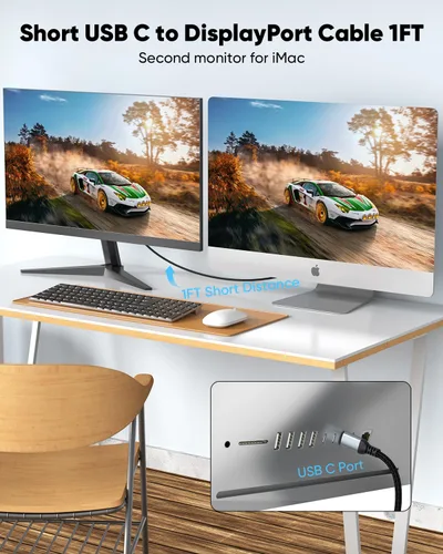 Miniatura 4 de Cable USB C a DisplayPort 1.4 de 1 pie, 8K a 60 Hz, cable corto USBC a DisplayPort 1.4 4K a 240 Hz compatible con Thunderbolt 5/4/3, MacBook