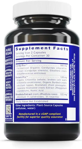 Miniatura 2 de Soporte suprarrenal cuántico - Soporte suprarrenal y energético de estado cuántico - Cuenta con Rhodiola, Cordyceps, raíz de Eleuthero y más - 60