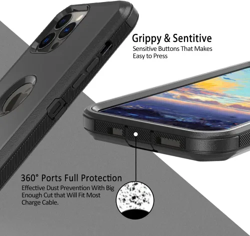 Miniatura 5 de Funda de teléfono para iPhone 13 Pro Max, resistente, resistente a prueba de golpes, funda protectora con clip para cinturón para Apple iPhone 13