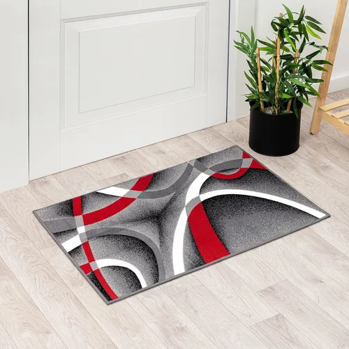 Miniatura 15 de 2305 Alfombra abstracta moderna roja, negra, y beige, Polipropileno, Gris