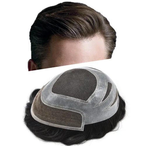 Miniatura 31 de Toupee For Men Human Hair Men's Toupee Hair Replacement System For Men Fine Mono Hair Piece For Men Poly Mens Hair System 8X10 Medium light density