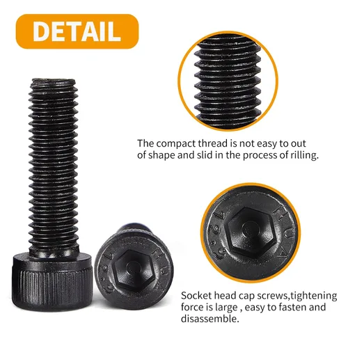 Miniatura 4 de Tornillos de cabeza hueca M4-0.028 x 0.394 in, acero de aleación de grado 12.9, acabado de óxido negro, rosca de máquina, unidad de enchufe Allen
