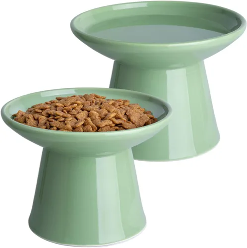 Miniatura 21 de Cuencos de Cerámica Extra Anchos Elevados de 6.2 Pulgadas para Gatos, Juego de Cuencos de Comida y Agua para Gatos Mayores Grandes y Perros Blanco-4