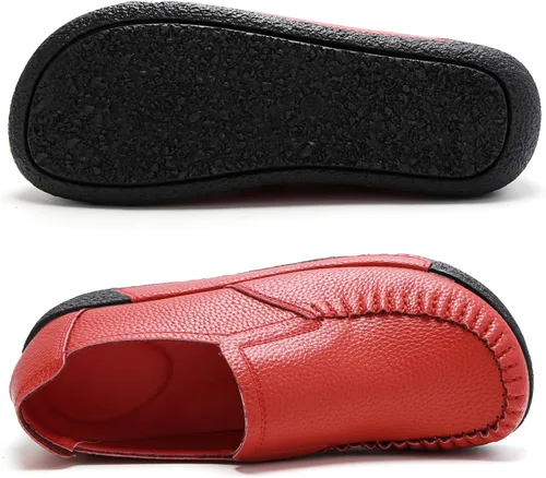 Miniatura 10 de UZB Mocasines de cuero sin cordones para mujer, cómodos zapatos de plataforma casuales