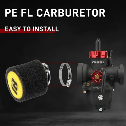 Miniatura 7 de Kit de Carburador NIBBI PE17, Carburador de 17 mm para Motocicleta con Filtro de Aire de Espuma - Compatible con Pitbike de 100 cc, 110 cc, Dirt