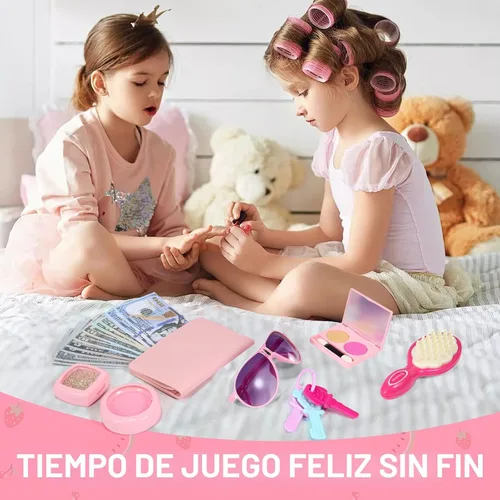 Miniatura 5 de Bolso de juego de simulación para niñas pequeñas, bolso para niños pequeños con juguetes de maquillaje de simulación para niños pequeños, juguetes