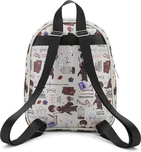 Miniatura 3 de Harry Potter Wizarding World Magic Mini mochila con estampado de iconos Hogwarts Allover de 10.5 pulgadas, correas ajustables, piel sintética
