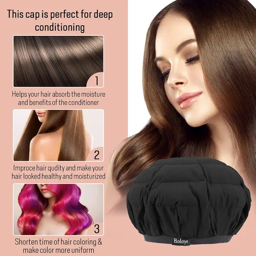Miniatura 6 de Boloye - Gorro térmico de acondicionamiento profundo de linaza, sin cable, 100% seguro, para microondas, para cuidado del cabello natural y rizado