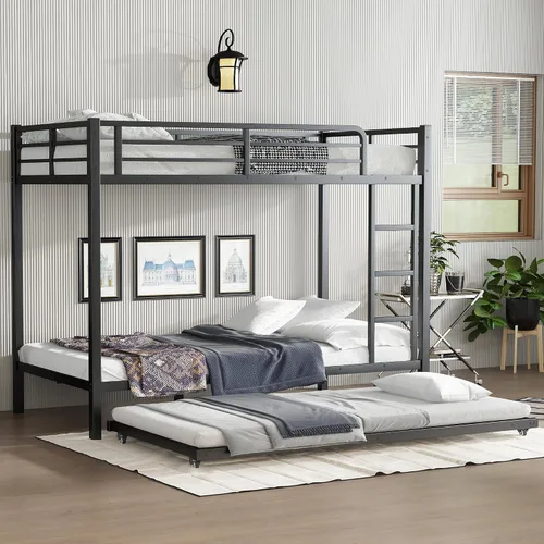 Miniatura 18 de Litera de metal resistente de tamaño individual sobre matrimonial, con escalera integrada y barandilla de seguridad para niños, adolescentes