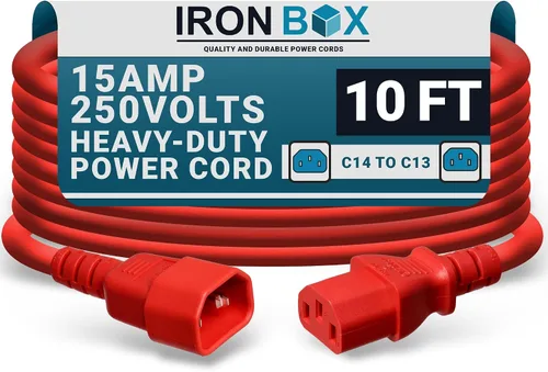Miniatura 21 de IronBox Electric - Cable de Alimentación C14 a C13 de Servicio Pesado, 15A, 250V, Cable de Extensión para Computadora 14/3 AWG - Cables