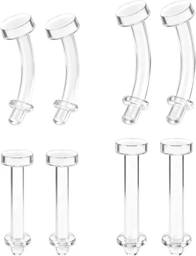 ZS 4 pares de barras curvadas rectas transparentes, de plástico, para cejas, vientre, labio, retenedores de acrílico Bioflex, aretes para cirugía,