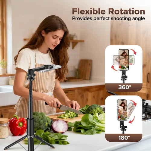 Miniatura 2 de Trípode magnético para selfie de 64 pulgadas, soporte de trípode de apertura automática con soporte giratorio de 360° para teléfono de viaje