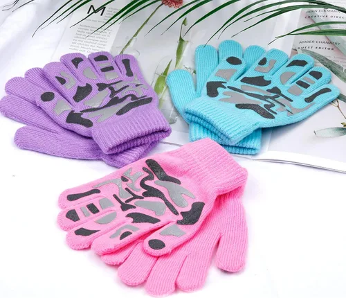 Miniatura 80 de Hicdaw 6 pares de guantes de invierno para niños, guantes de punto elásticos y cálidos para niños o niñas