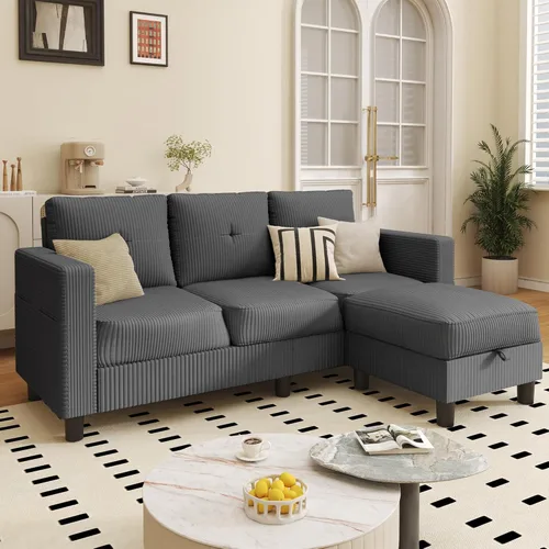 Miniatura 9 de JAMFLY Sofá modular para sala de estar, sofá reversible de 3 plazas con otomana convertible, sofás modernos en forma de L para apartamentos