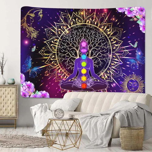 YLPHYLIS Tapiz de árbol de la vida espiritual de chakras, 59.1 x 82.7 pulgadas, hippie yoga, meditación, luna y sol, para dormitorio, sala de estar,
